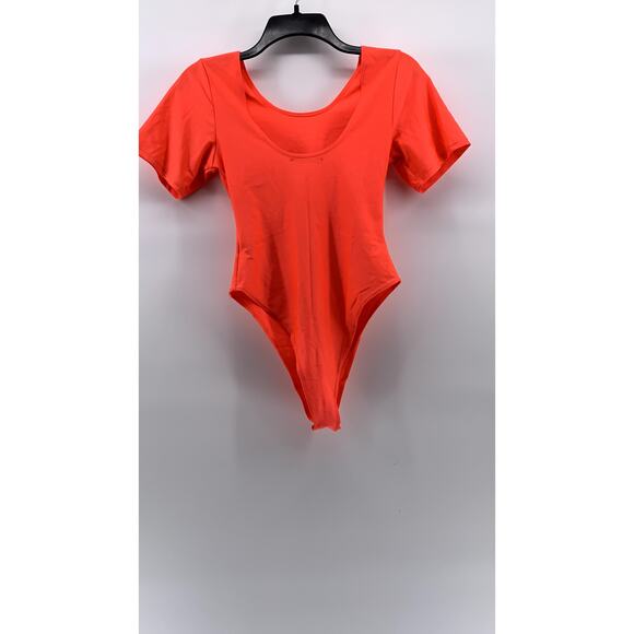 ROMA CONCEPT Women's Neon Orange Crewneck Short Sleeve Cheeky Bodysuit SZ L - Picture 2 of 11